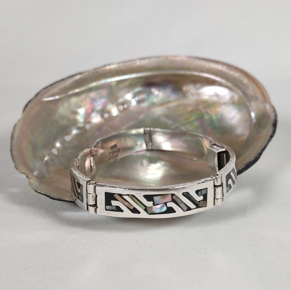 Vintage Taxco Sterling Silver Abalone Inlayed 5 Panel 7" Bracelet - Picture 3 of 8